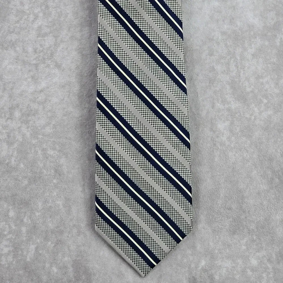 Enro Gray Silver Blue Stripe Repp Executive Geometric Silk Neck Tie Men's - Picture 1 of 6